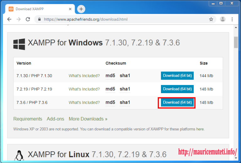xampp install windows 7 64 bit
