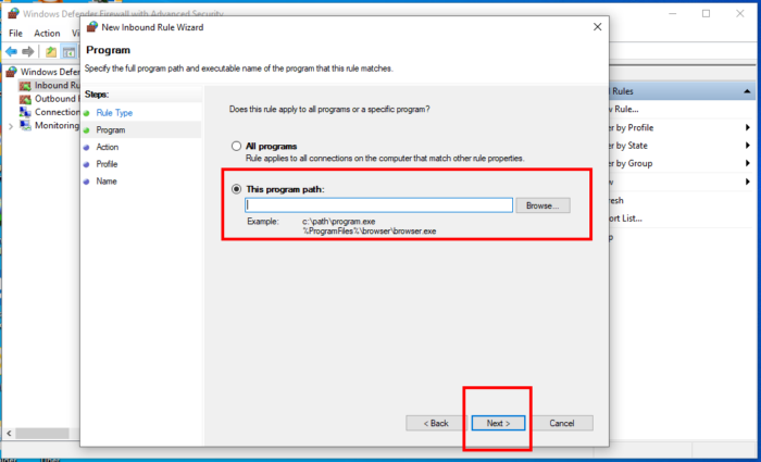 How To Allow And Block A Program From Accessing The Internet In Windows 10 Using Windows Firewall - Program Path