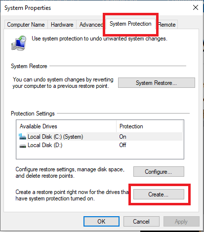 How To Create A Restore Point In Windows 10 - Select System Protection tab in System Properties 2.