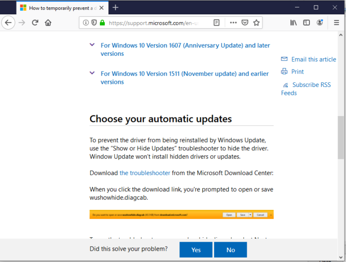 How To Prevent Or Stop A Specific Update From Downloading Installing In Windows 10 Automatically - Microsoft Page