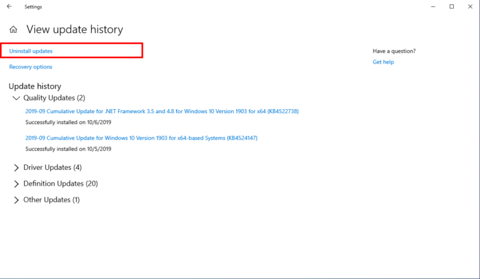 How To Uninstall Windows 10 Updates - Update History