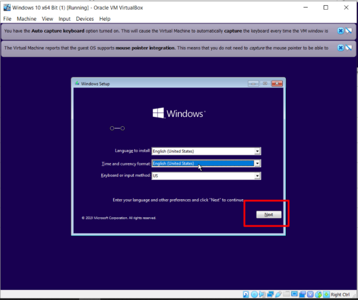 How To Install Windows 10 On Oracle VM VirtualBox - Enter Language and preferences