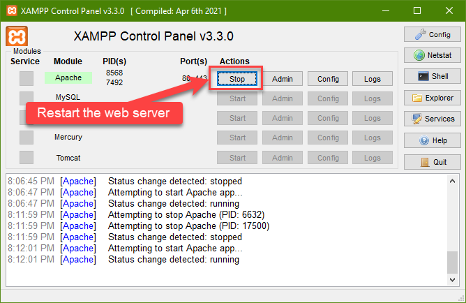 How To Retrieve Data From a SQL Server Table Into An HTML Page Using PHP Restart the web server